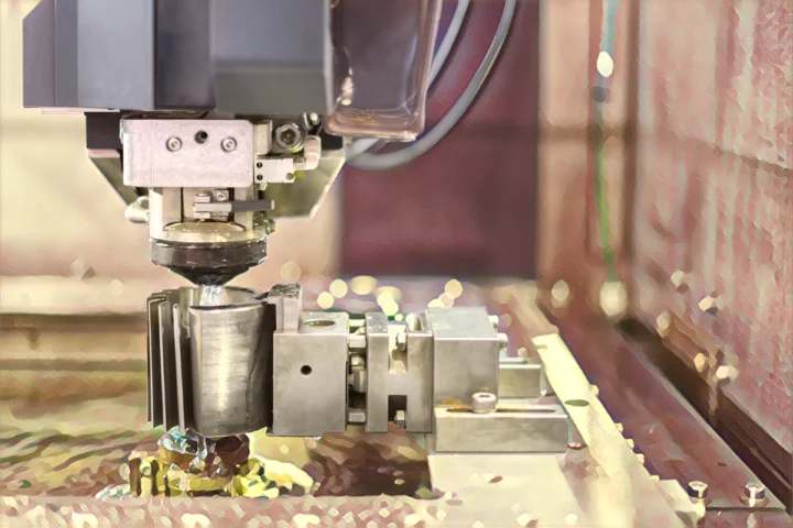 Automated wire electric discharge machining cutting aerospace turbine component